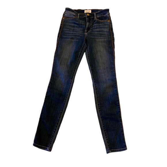 FRAME Womens Blue Jeans with Brown Piping 27 Le High Skinny Preowned Unique - Picture 2 of 9